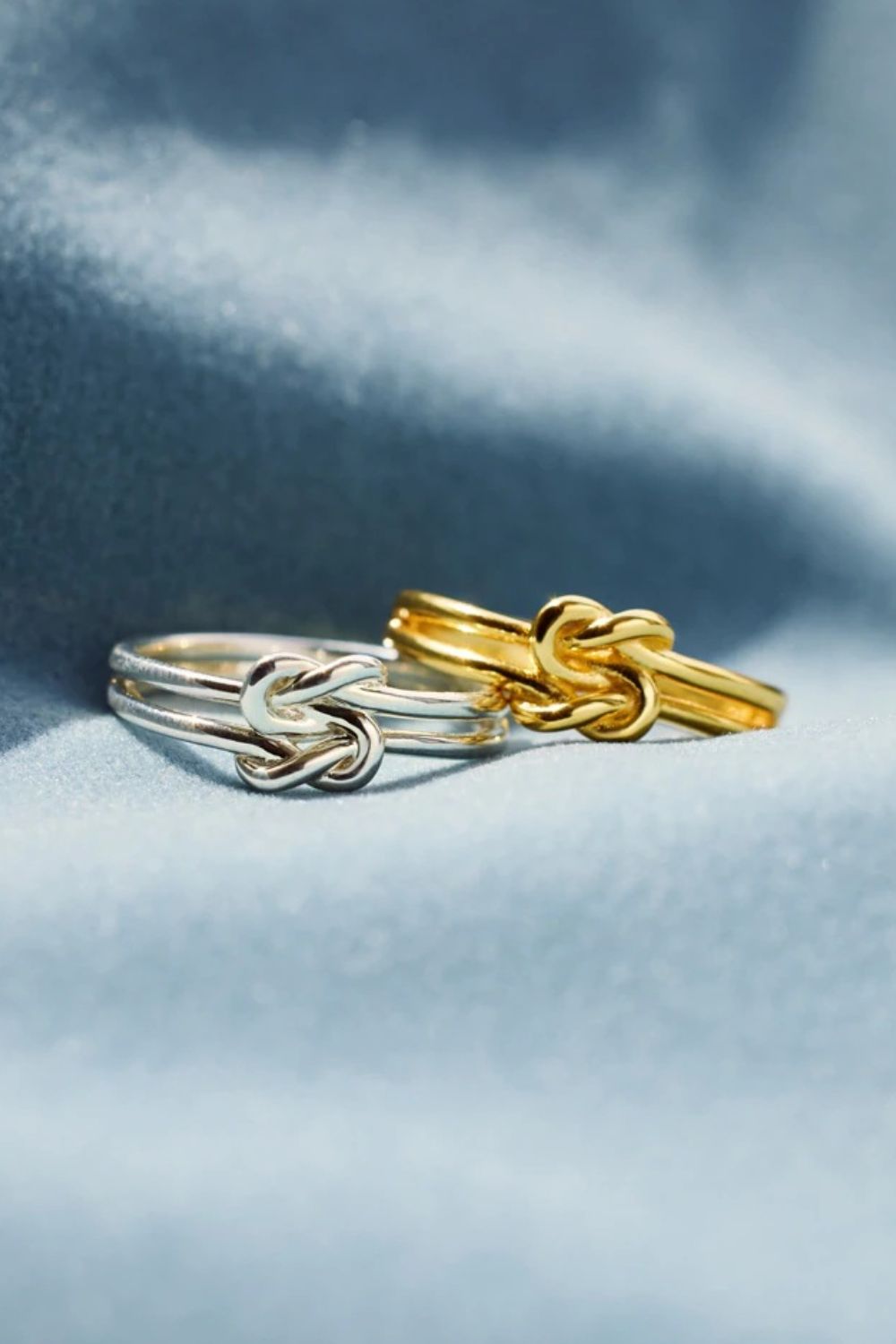 ring set halo setting ring 925 Sterling Silver Knotted Ring in Gold, Silver, size 6, 7, 8, 9, shown in top view highlighting gemstone detail