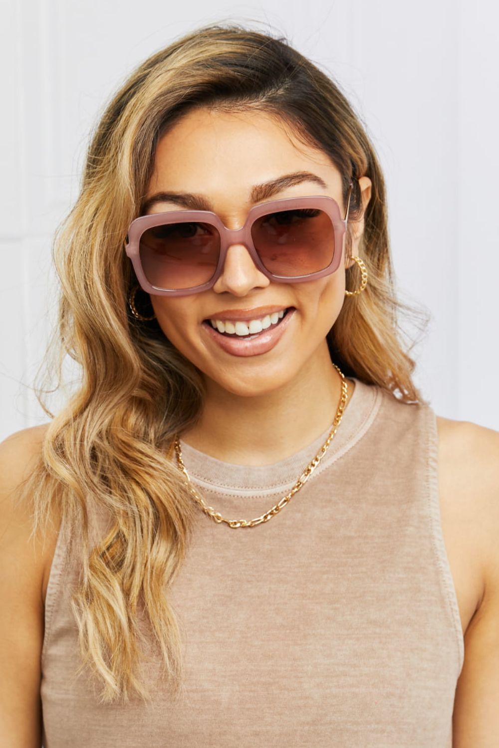 square metal-plastic hybrid temple sunglasses shown as apparel