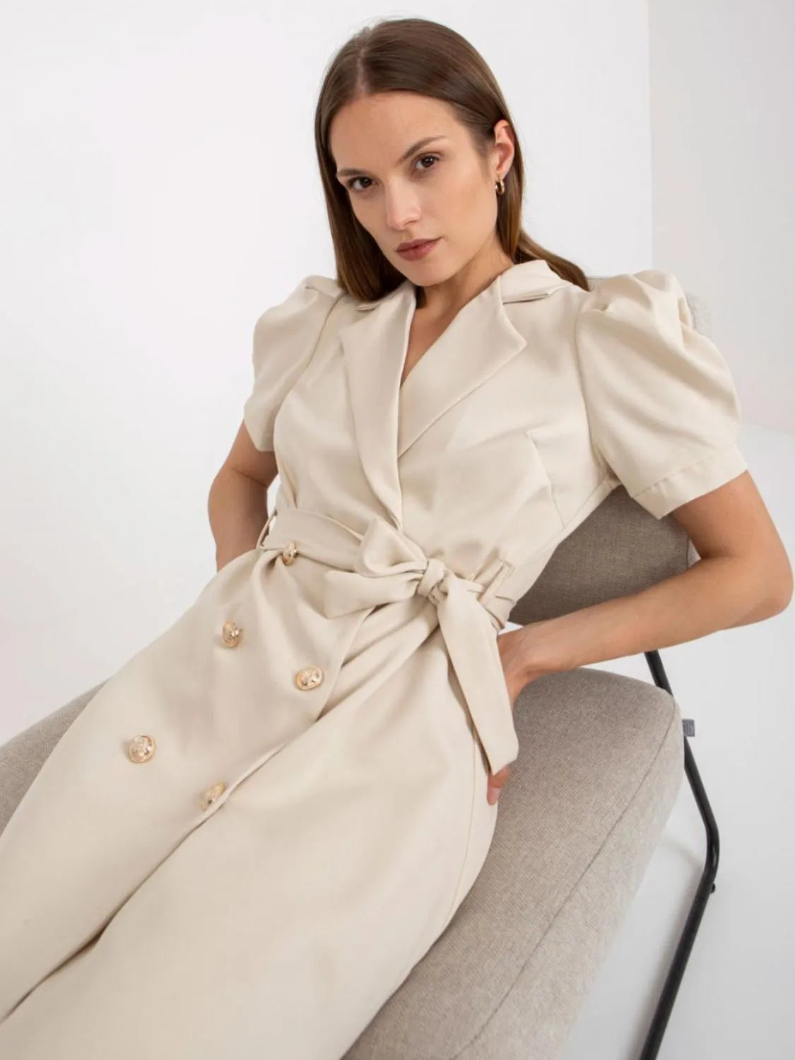 tie waist short sleeve blazer dress shown as women’s dress