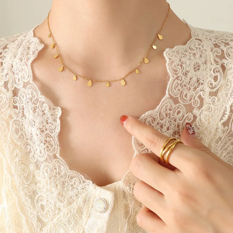 Titanium Steel Charm Necklace Gold Teardrop One Size