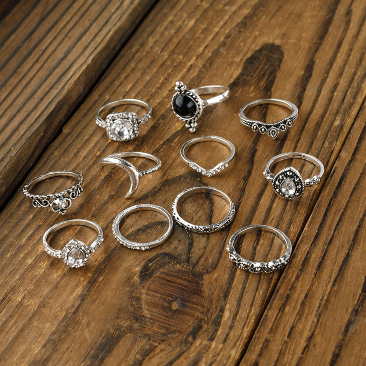Alloy Synthetic Crystal 11-Piece Ring Set | Donjane
