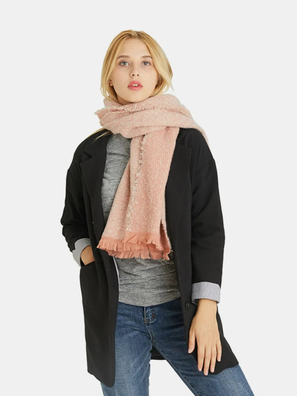 cashmere blend scarf looped with jacket