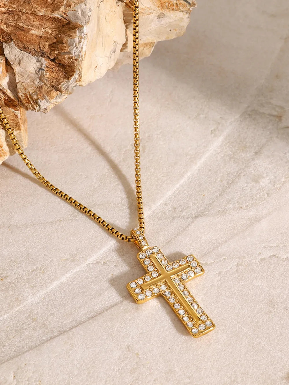 women’s apparel — 18k gold-plated inlaid zircon cross necklace