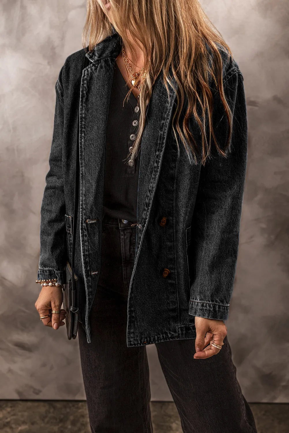 oversized winter jacket for women in snowy setting