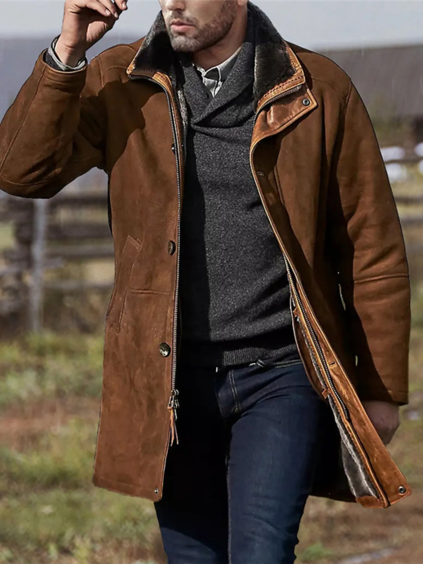 men’s oversized long wool coat with chest pockets