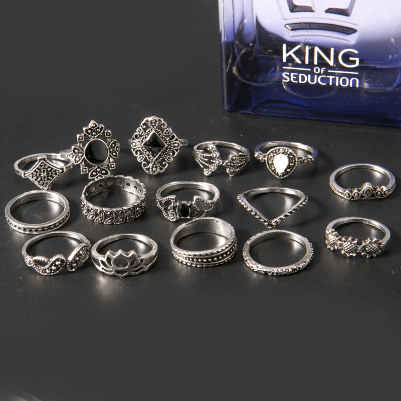Donjane vintage ring set styled on hand – 15 adjustable rings