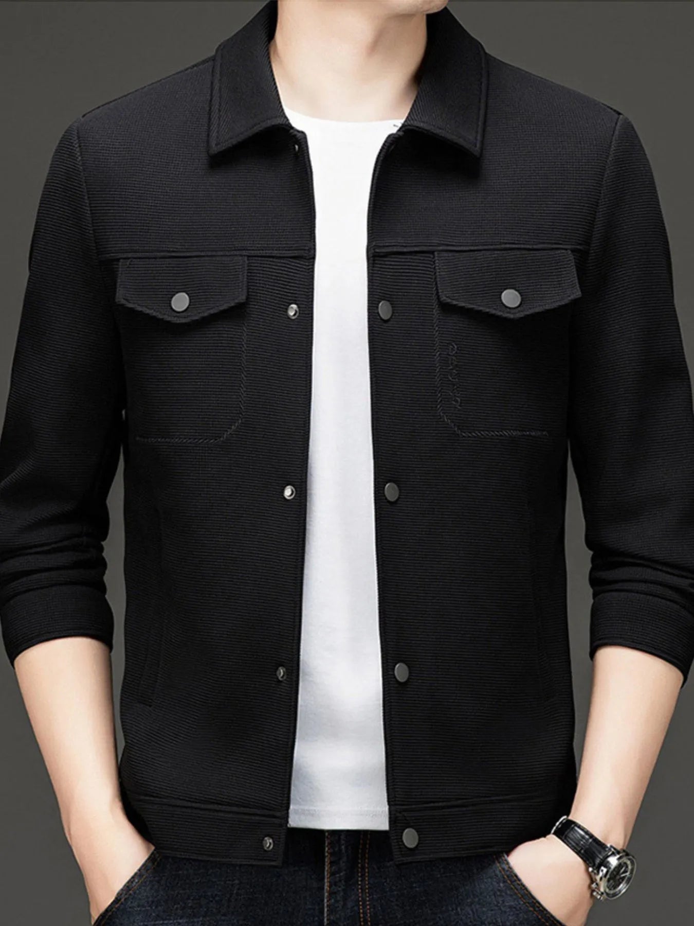 Men's Plus Size Button Up Long Sleeve Jacket