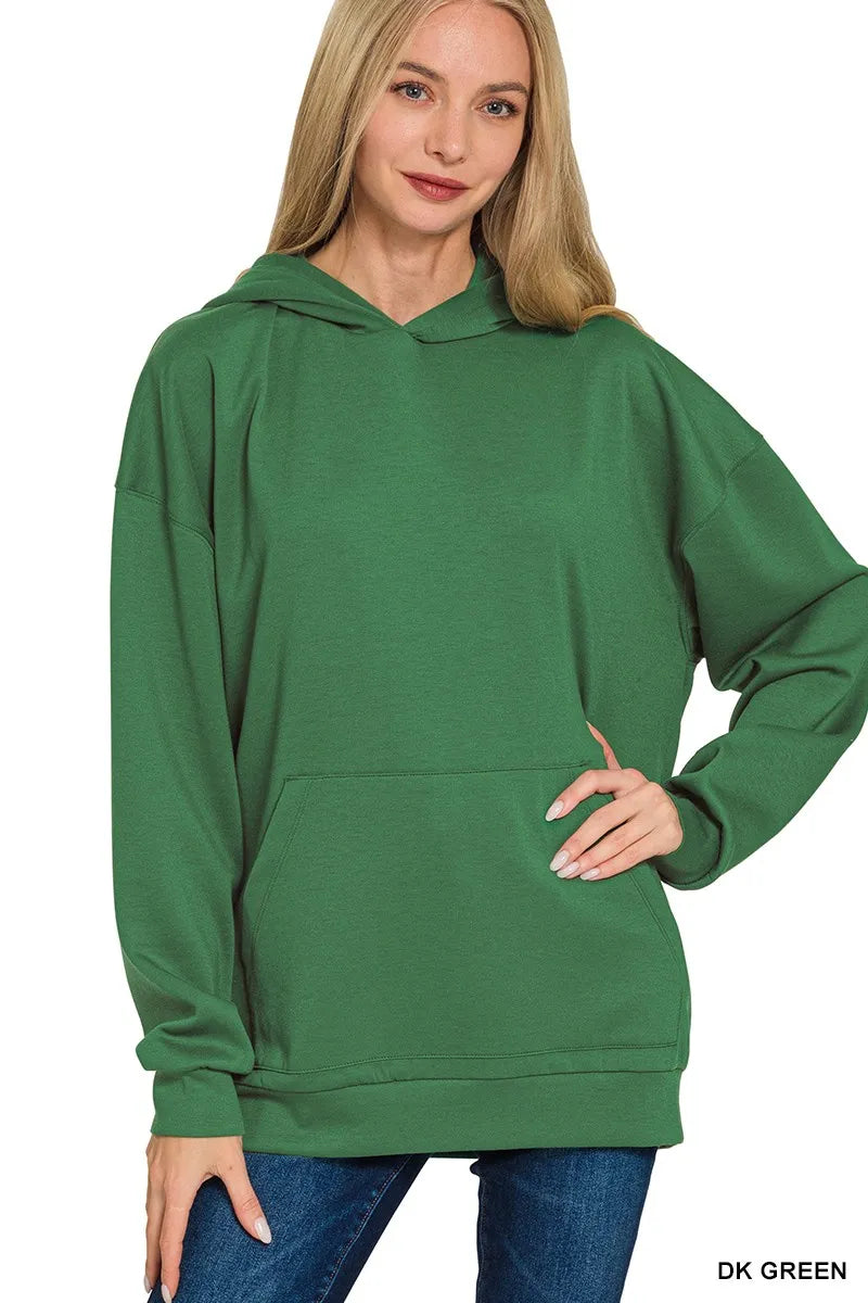 women's sweatshirt: zenana oversized scuba hoodie with kangaroo pock shown as women’s hoodie