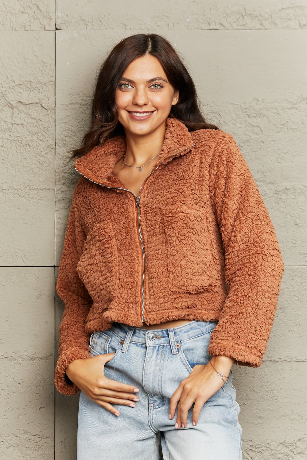 high-neck winter jacket for women styled casually