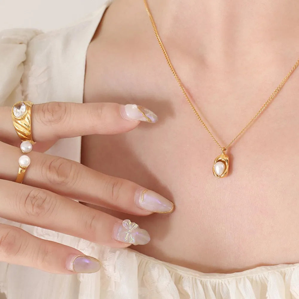 18k gold-plated pearl pendant necklace — women’s apparel view