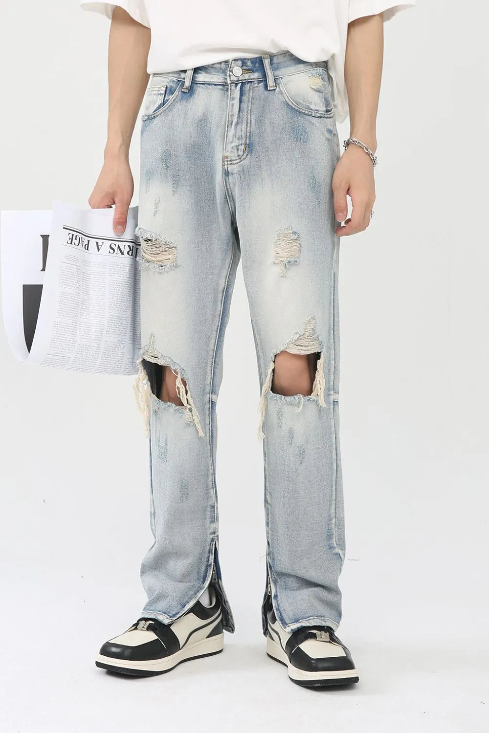 Men's Distressed Slit Jeans Light
