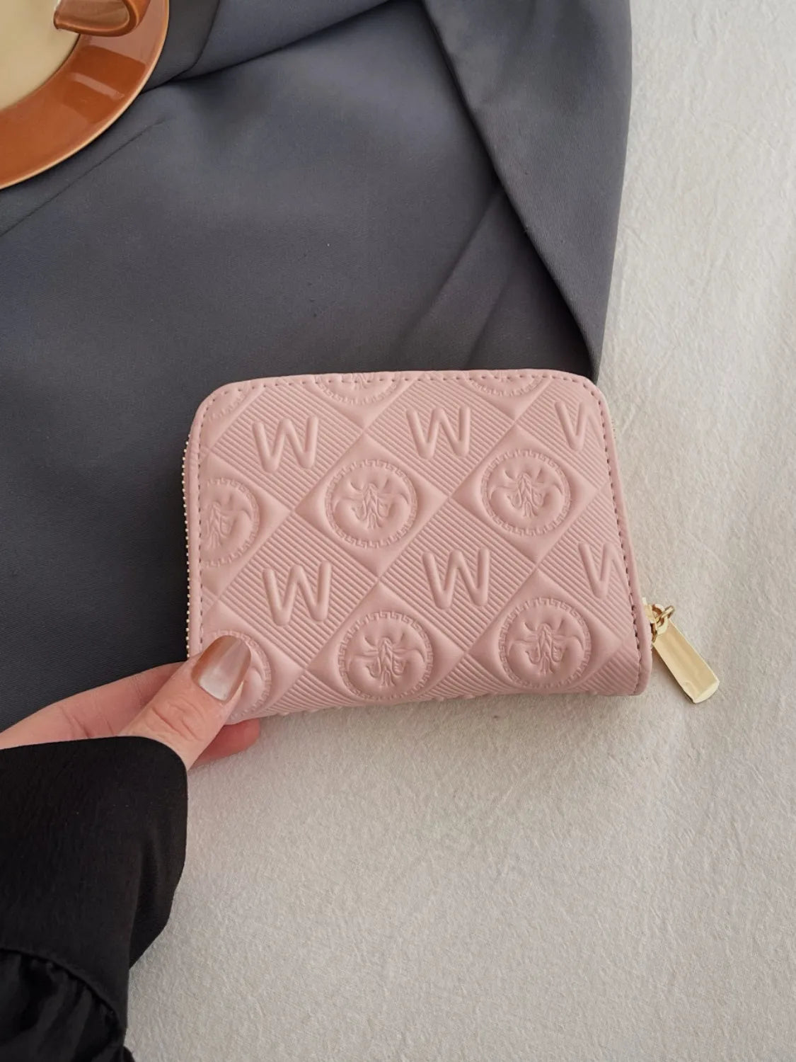 Embossed Zip Mini Wallet Dusty Pink One Size