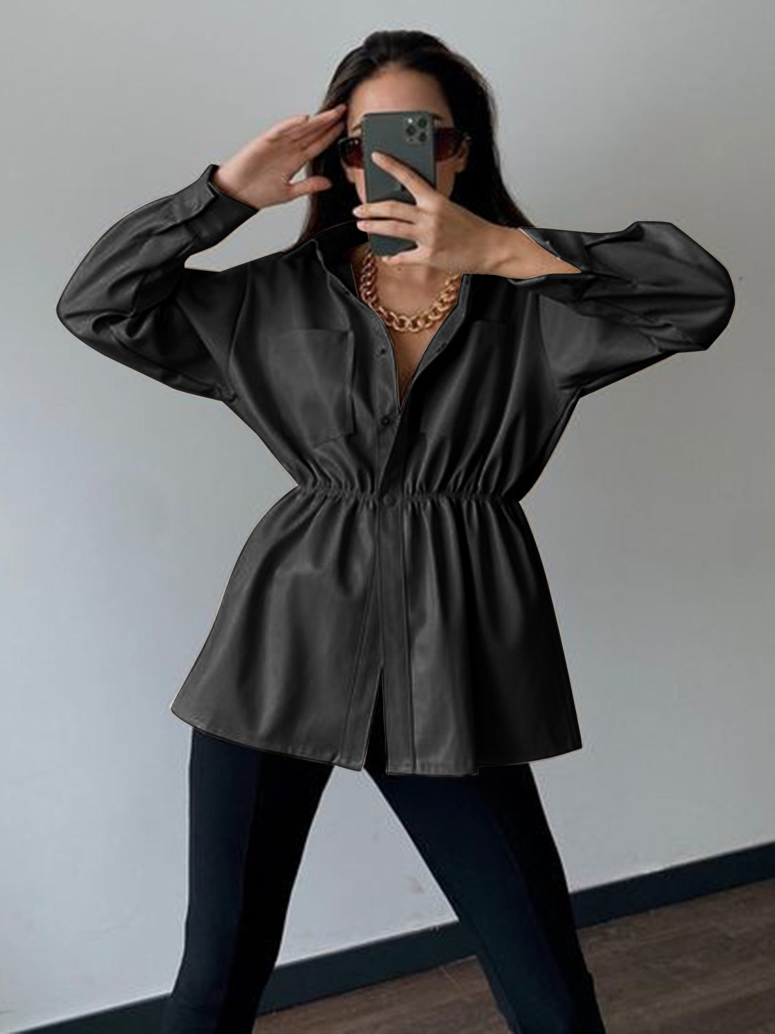 cropped winter jacket for women with gold details