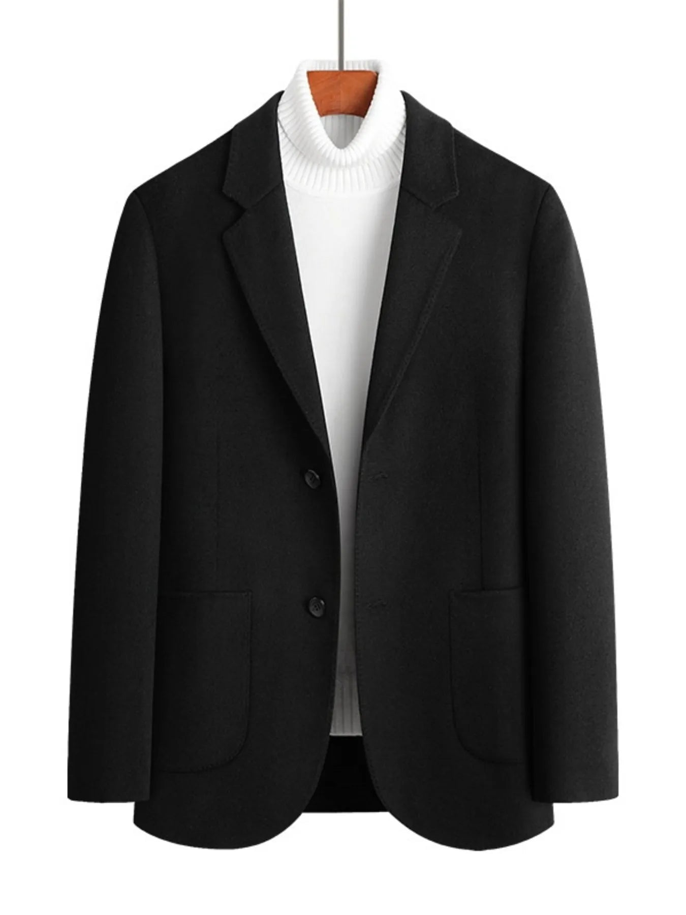 men’s casual long wool coat with hooded design