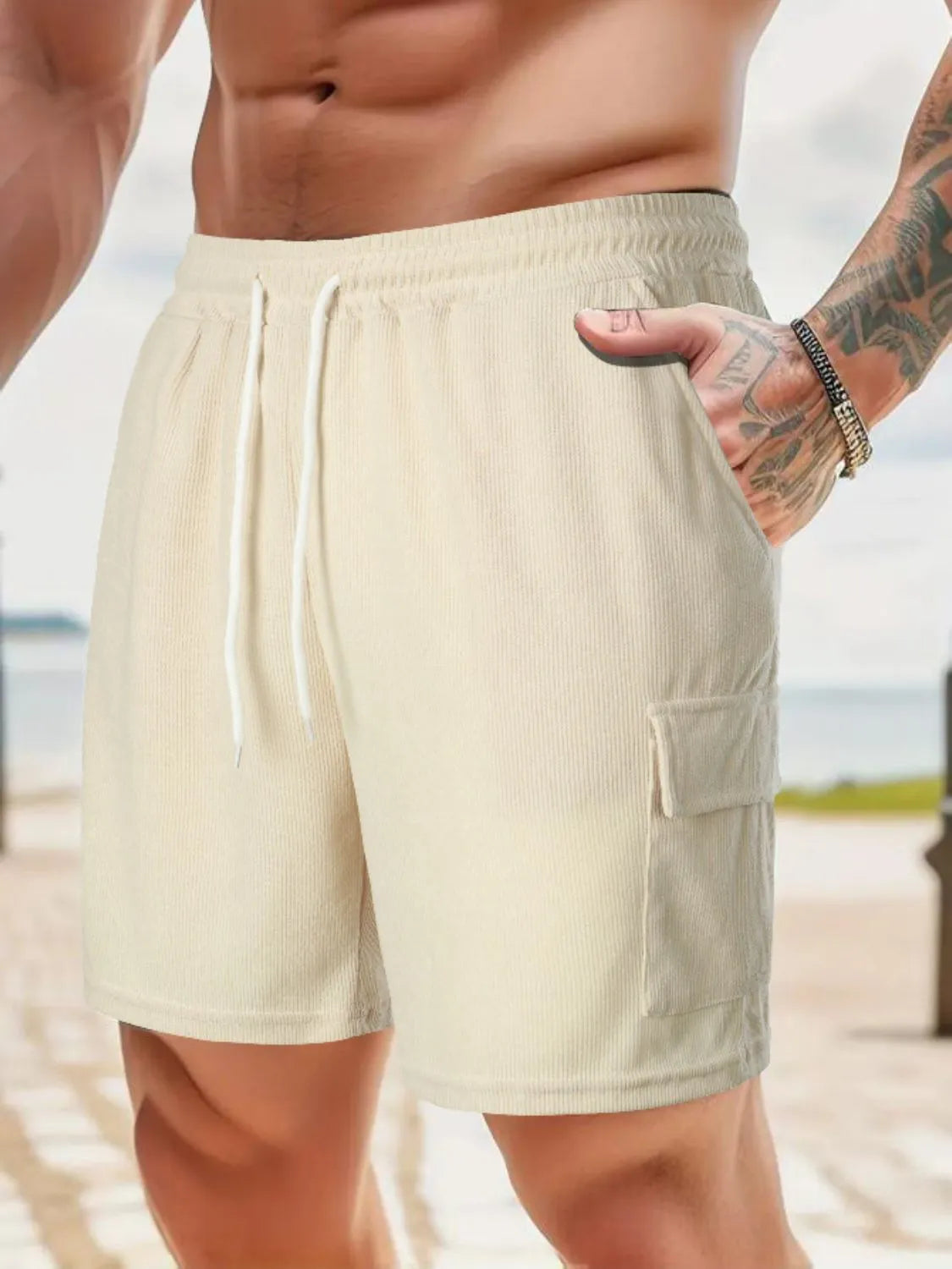 Men's Drawstring Shorts with Pockets Beige