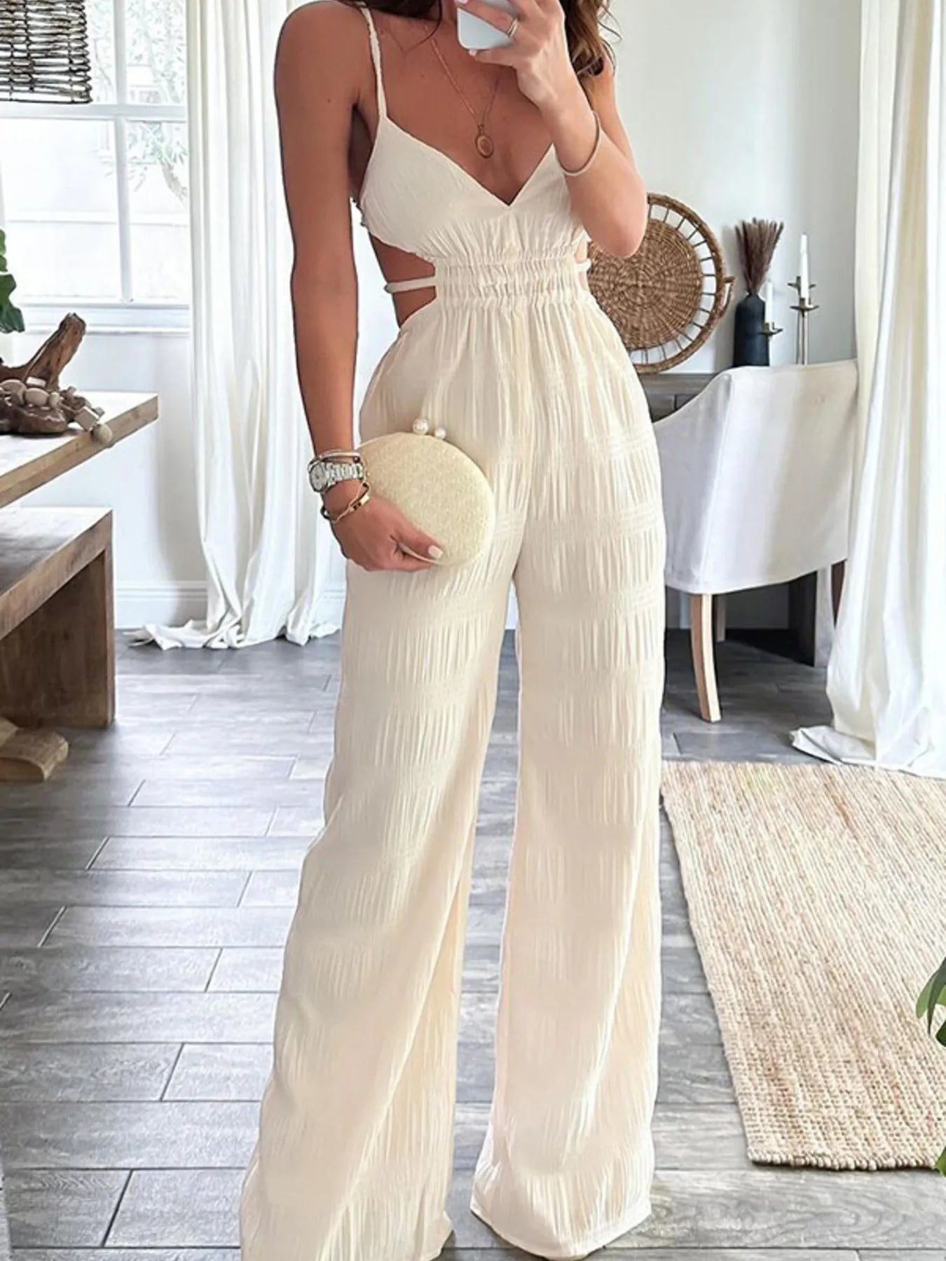 Cut-Out Wide Leg Jumpsuit Cream