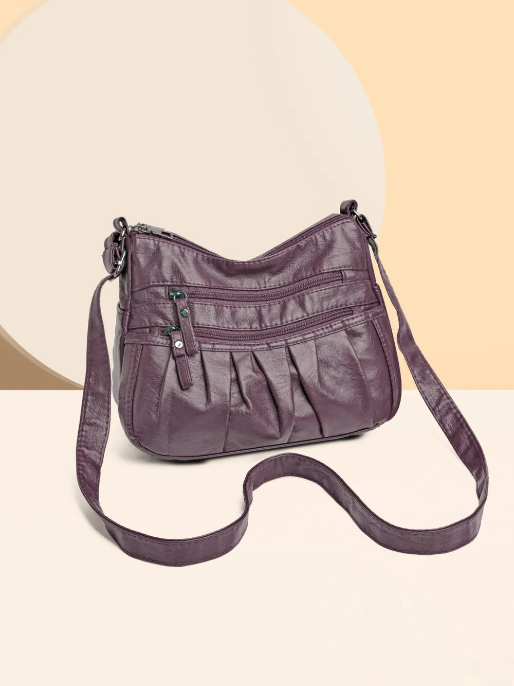 PU Leather Ruched Adjustable Strap Shoulder Bag Lilac One Size