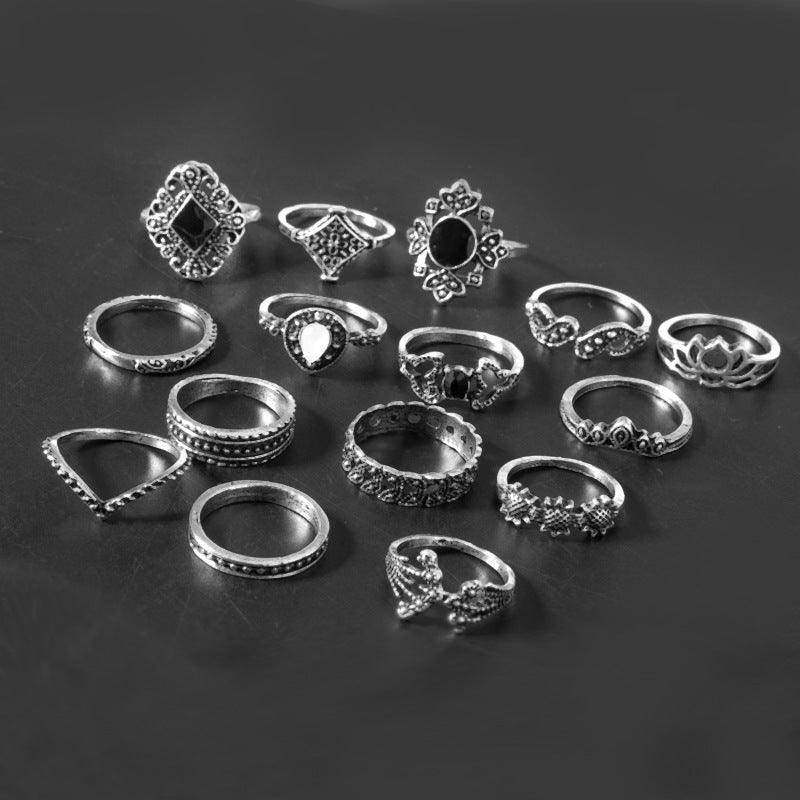 Boho-style stacked rings in mixed designs – Donjane jewelry