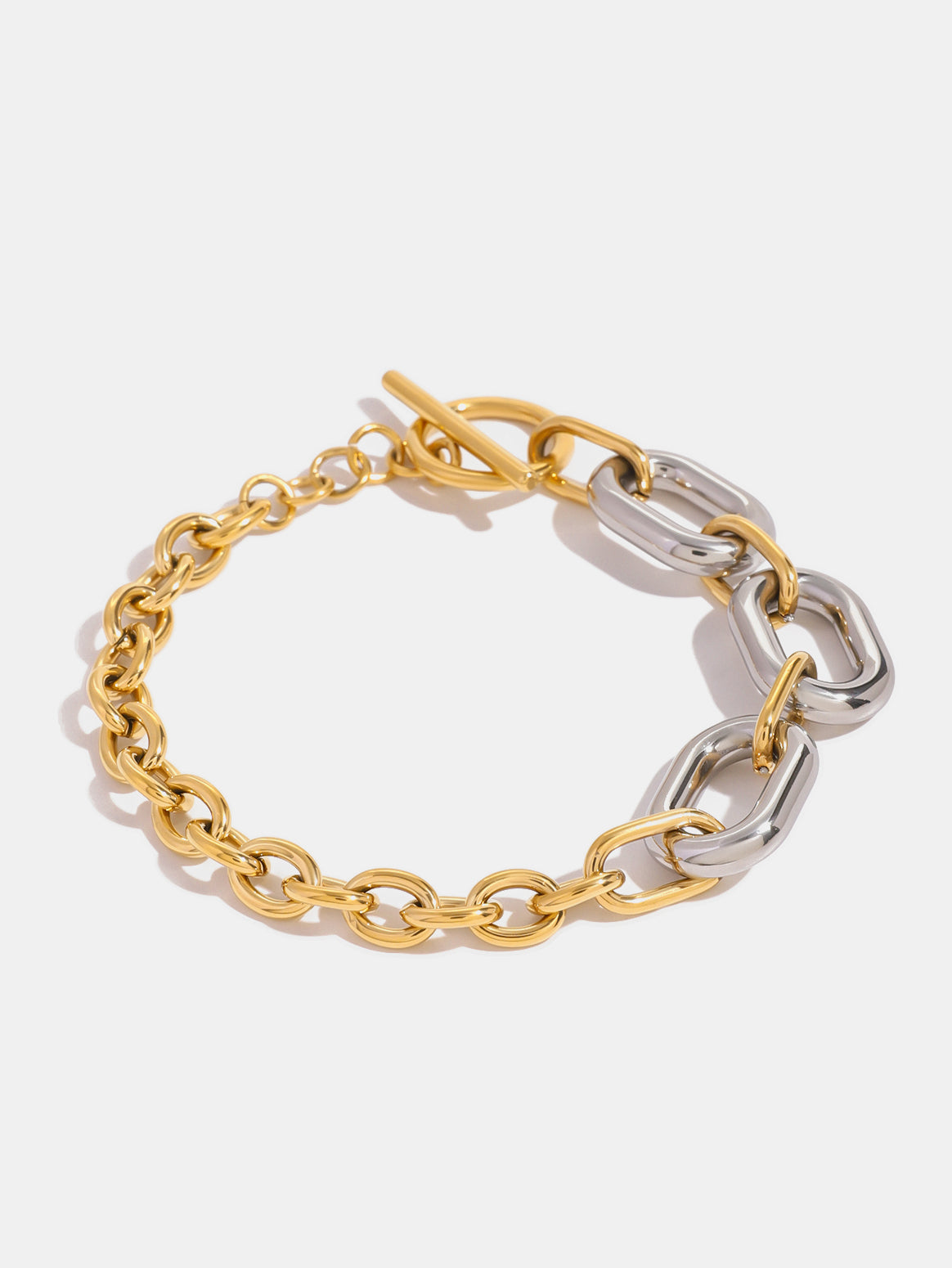18k gold-plated stainless steel chain bracelet shown as activewear