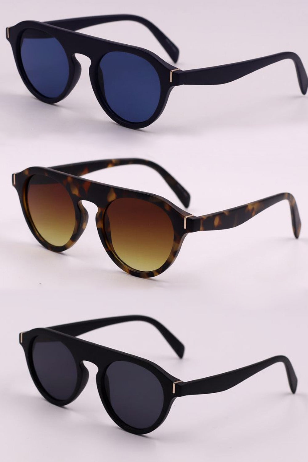 3-piece round polycarbonate full rim sunglasses — apparel view
