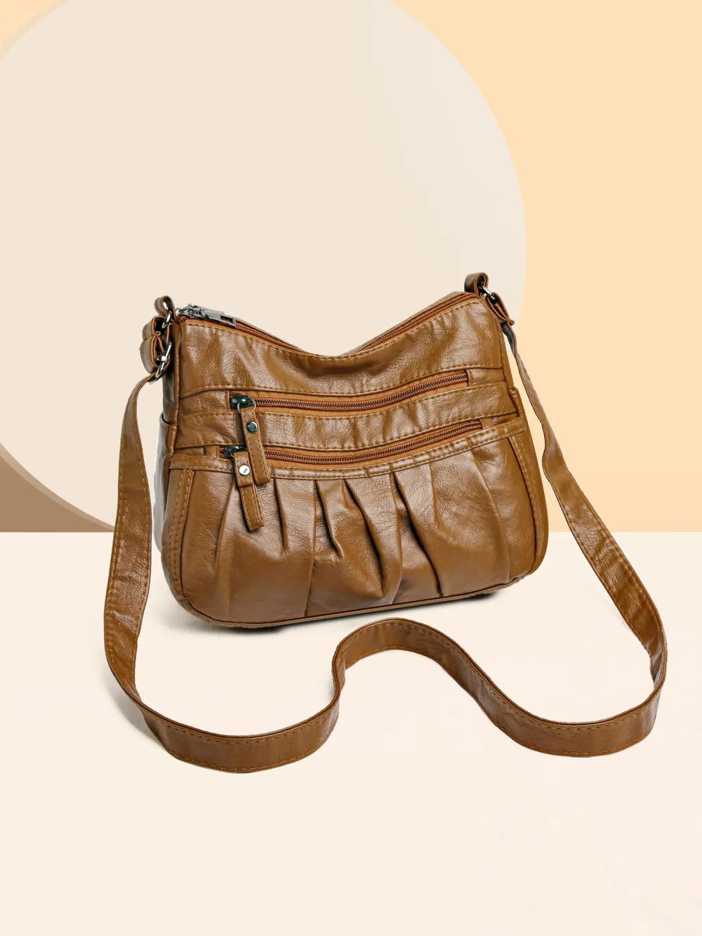 PU Leather Ruched Adjustable Strap Shoulder Bag Ochre One Size