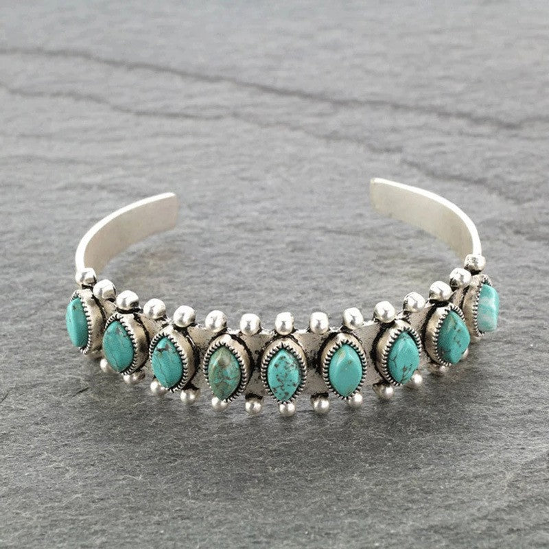 artificial turquoise alloy open bracelet styled as ring