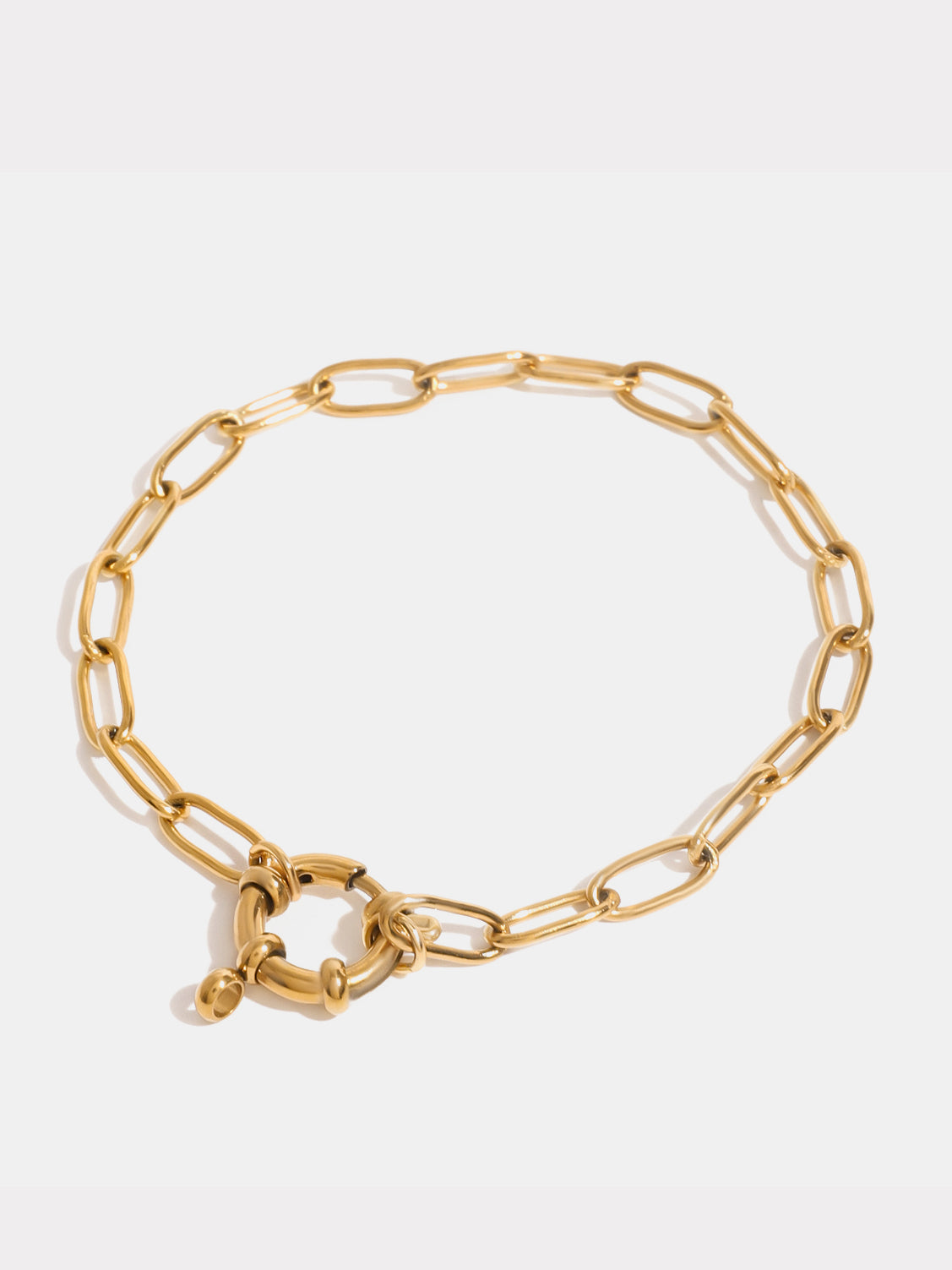 18k gold-plated stainless steel chain bracelet shown as activewear