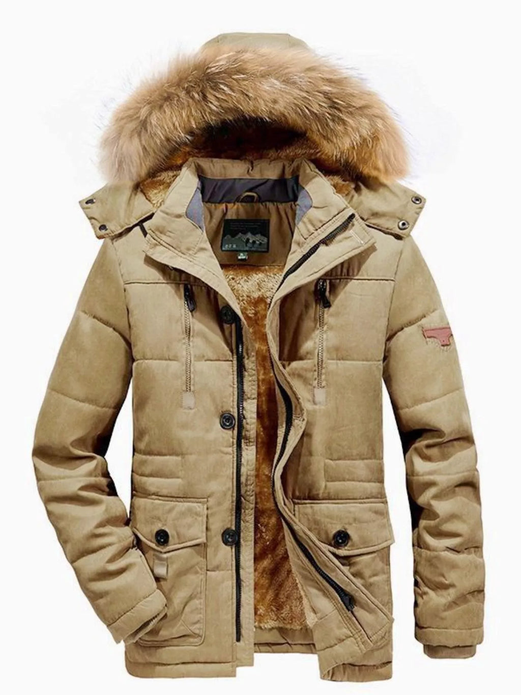 men's men's plus size winter warm zip up coat with fur hood - additional image