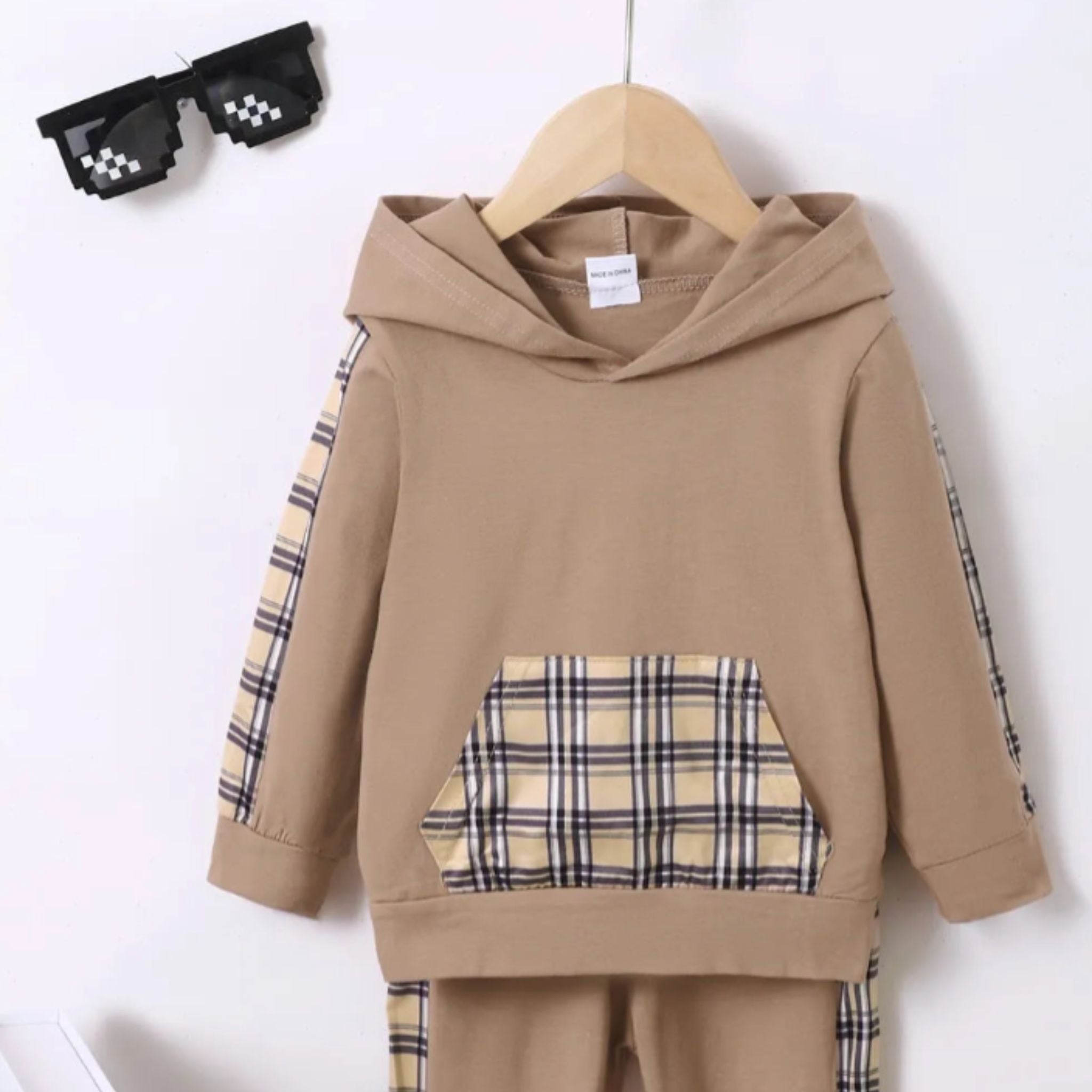 The cutest Plaid Hoodie and pants in camel tone | Donjane