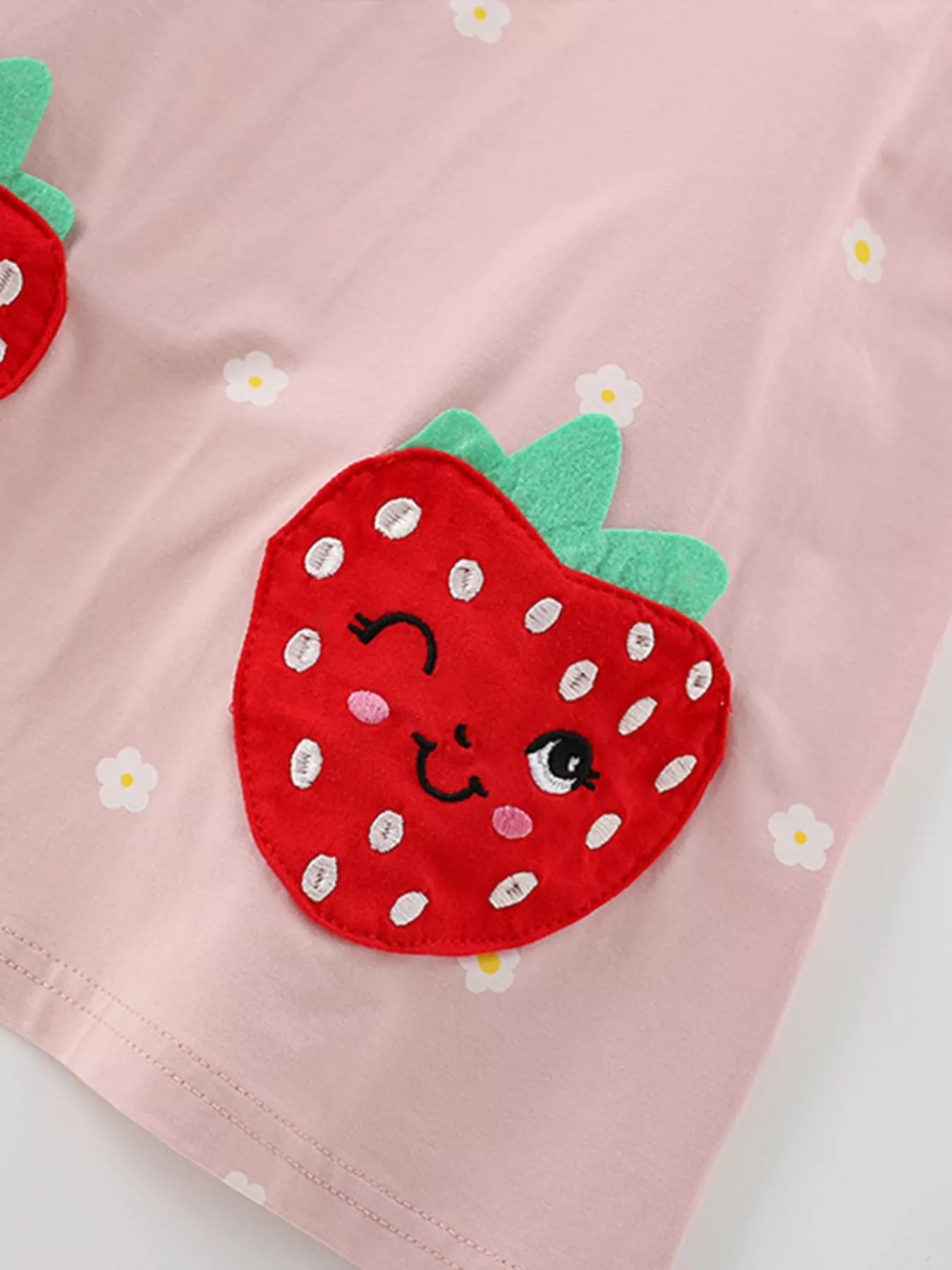 women's children's strawberry applique ruffle sleeve dress - additional image
