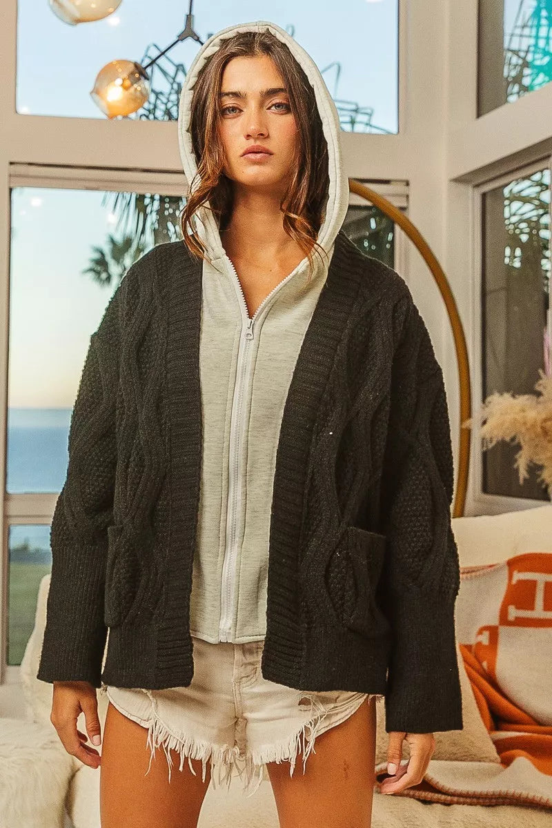 women's bibi knit hoodie rhombus sweater jacket - additional image