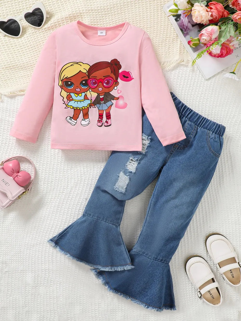 children's round neck graphic top and pants set — stylish clothing for kids