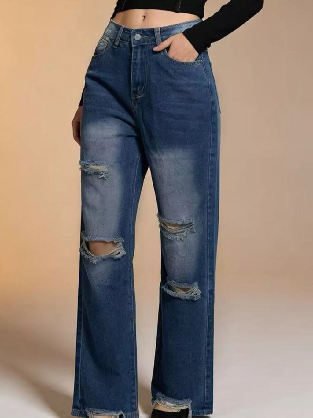 women's distressed wide leg jeans - product detail