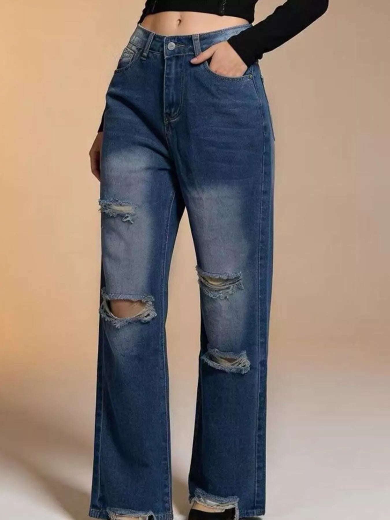 women's distressed wide leg jeans - product detail