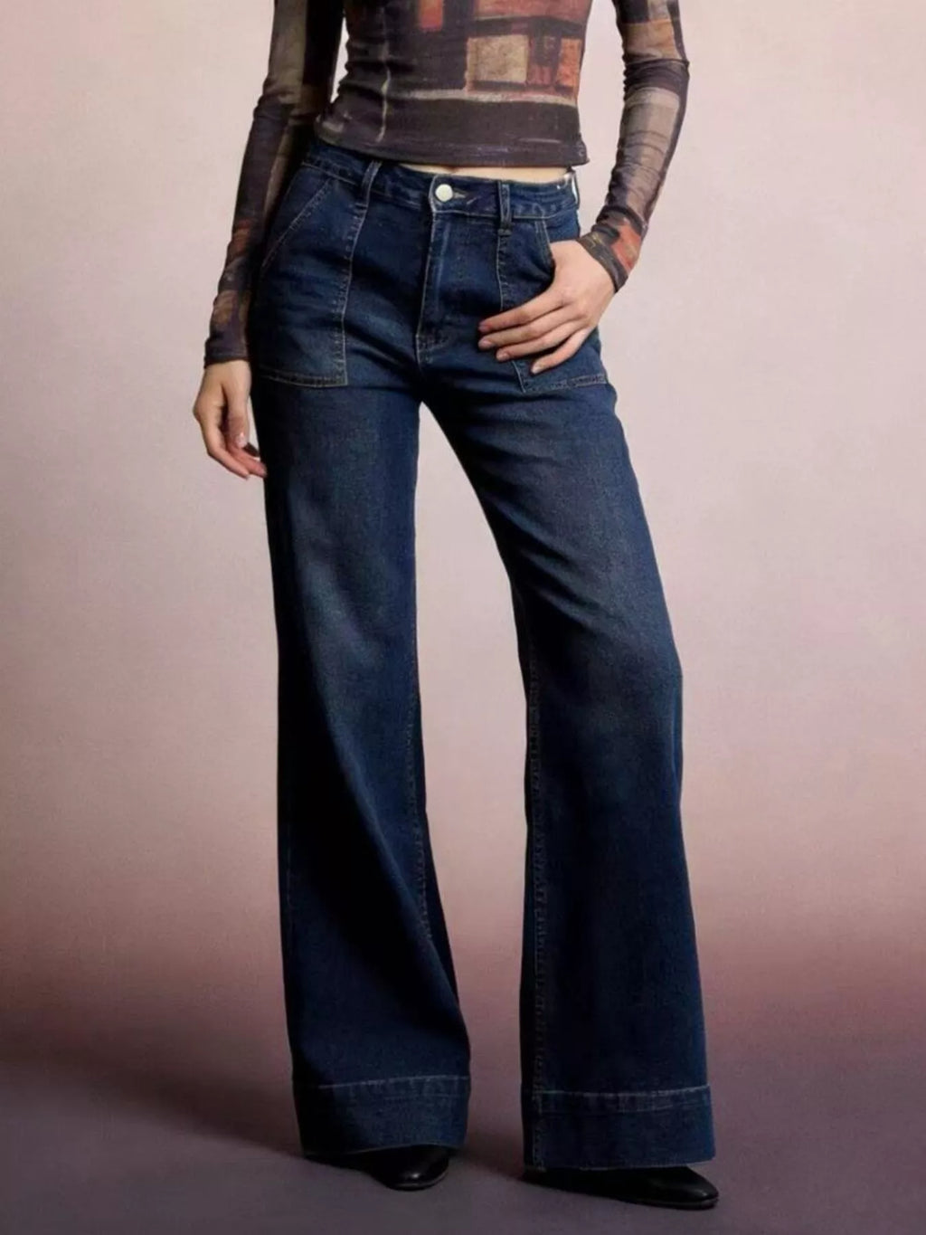 women's high-waisted flare leg jeans - lifestyle shot