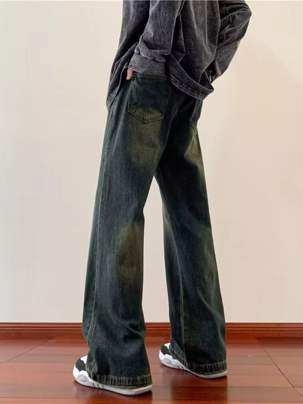 men's men's full size vintage wash wide leg jeans plus size - additional image