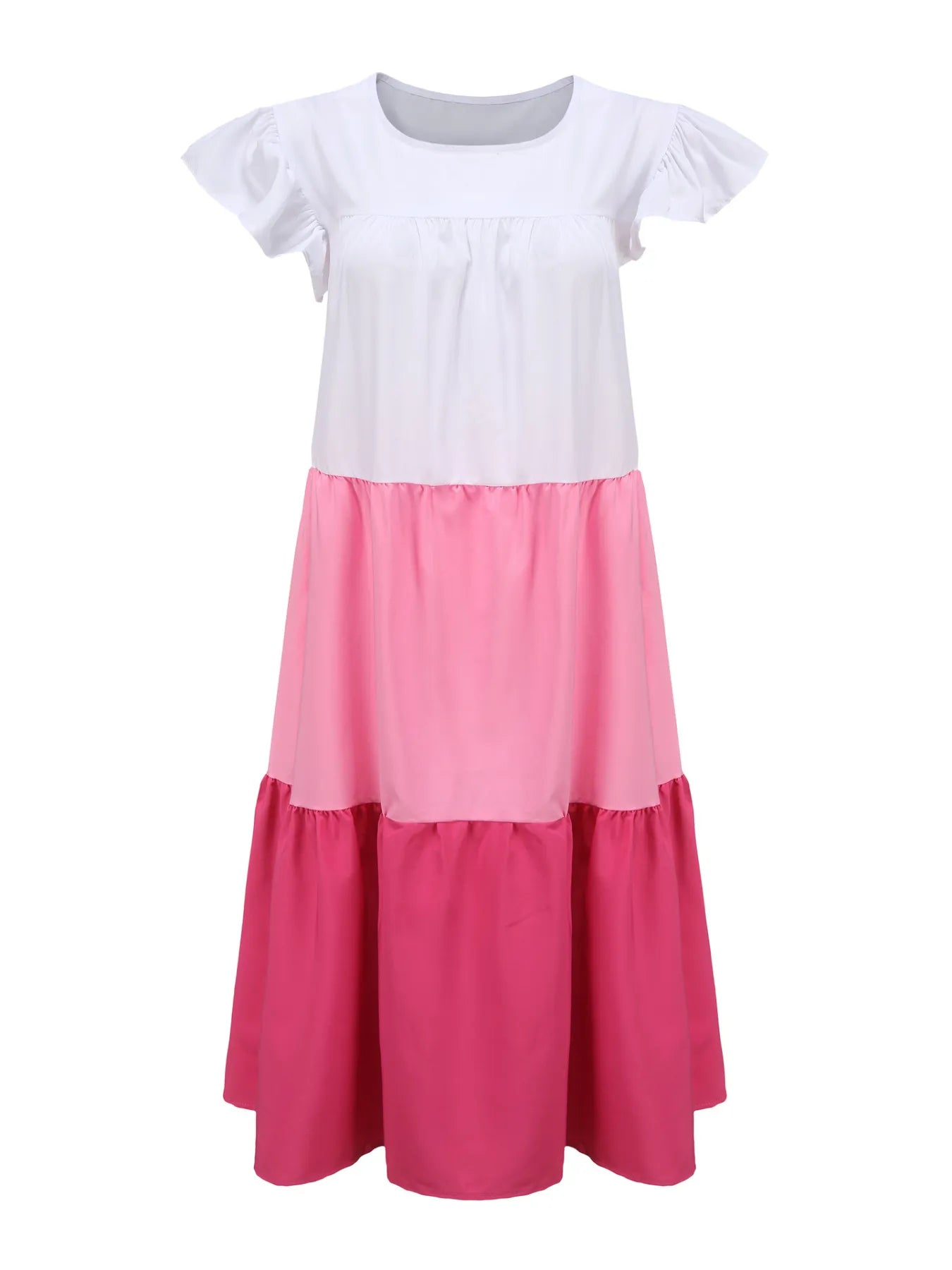 Full Size Color Block Tiered Ruffle Summer Dress Plus Size