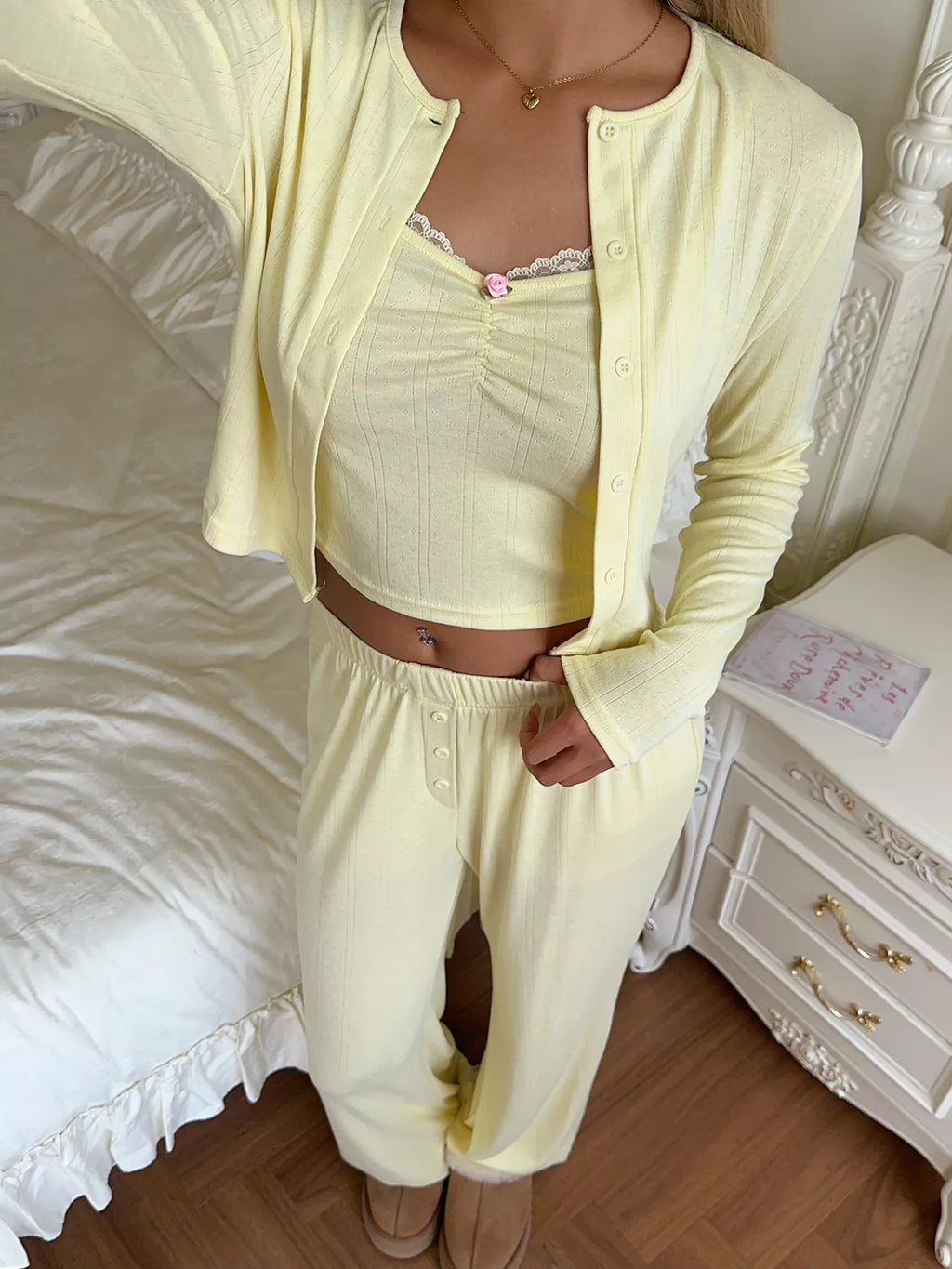women's cami & long sleeve cardigan & wide leg pants set - product detail