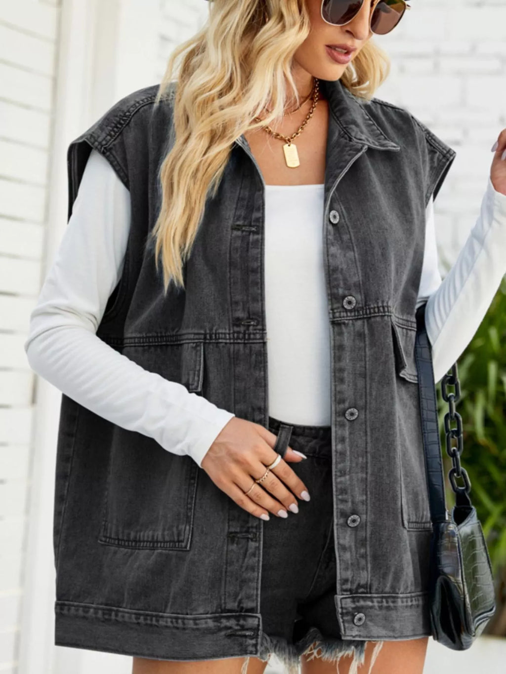 women's sleeveless button-down denim jacket - styling option