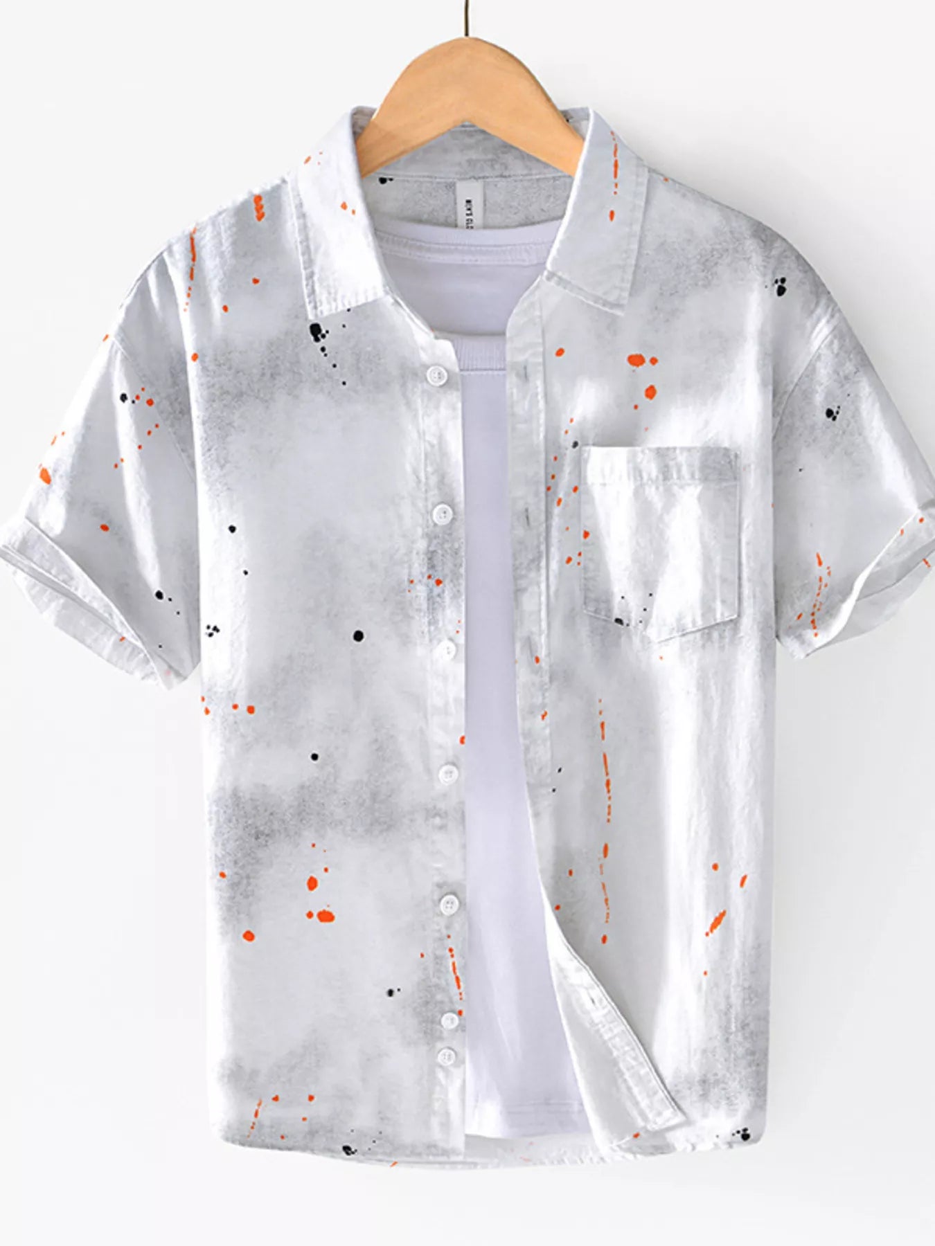 men's men's splatter print casual short sleeve shirt - close-up detail