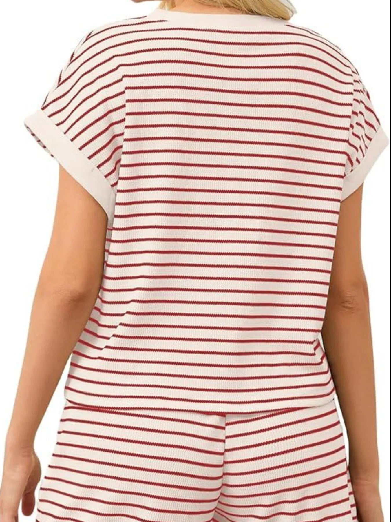 Full Size Contrast Striped T-Shirt and Shorts Set Plus Size