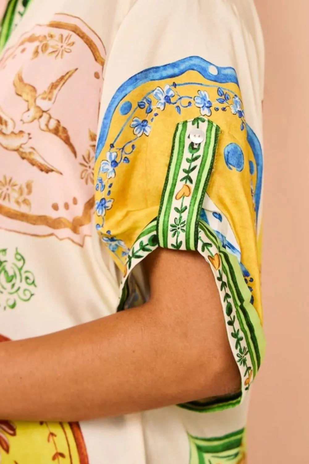 Printed Short Sleeve Button Down Top and Shorts Set