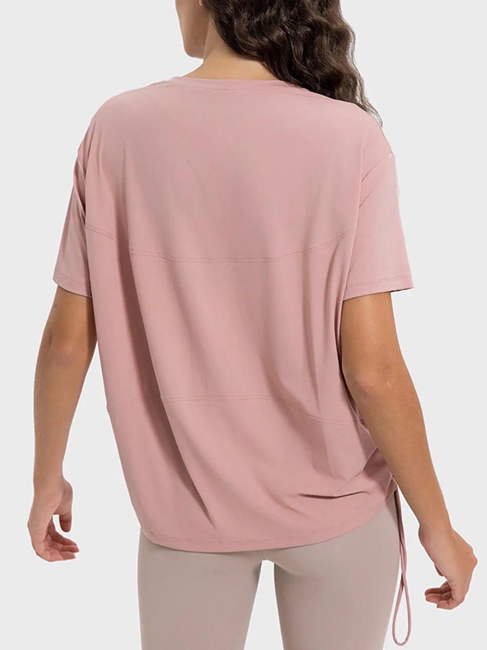 women's millennia drawstring round neck short sleeve active t-shirt - side view