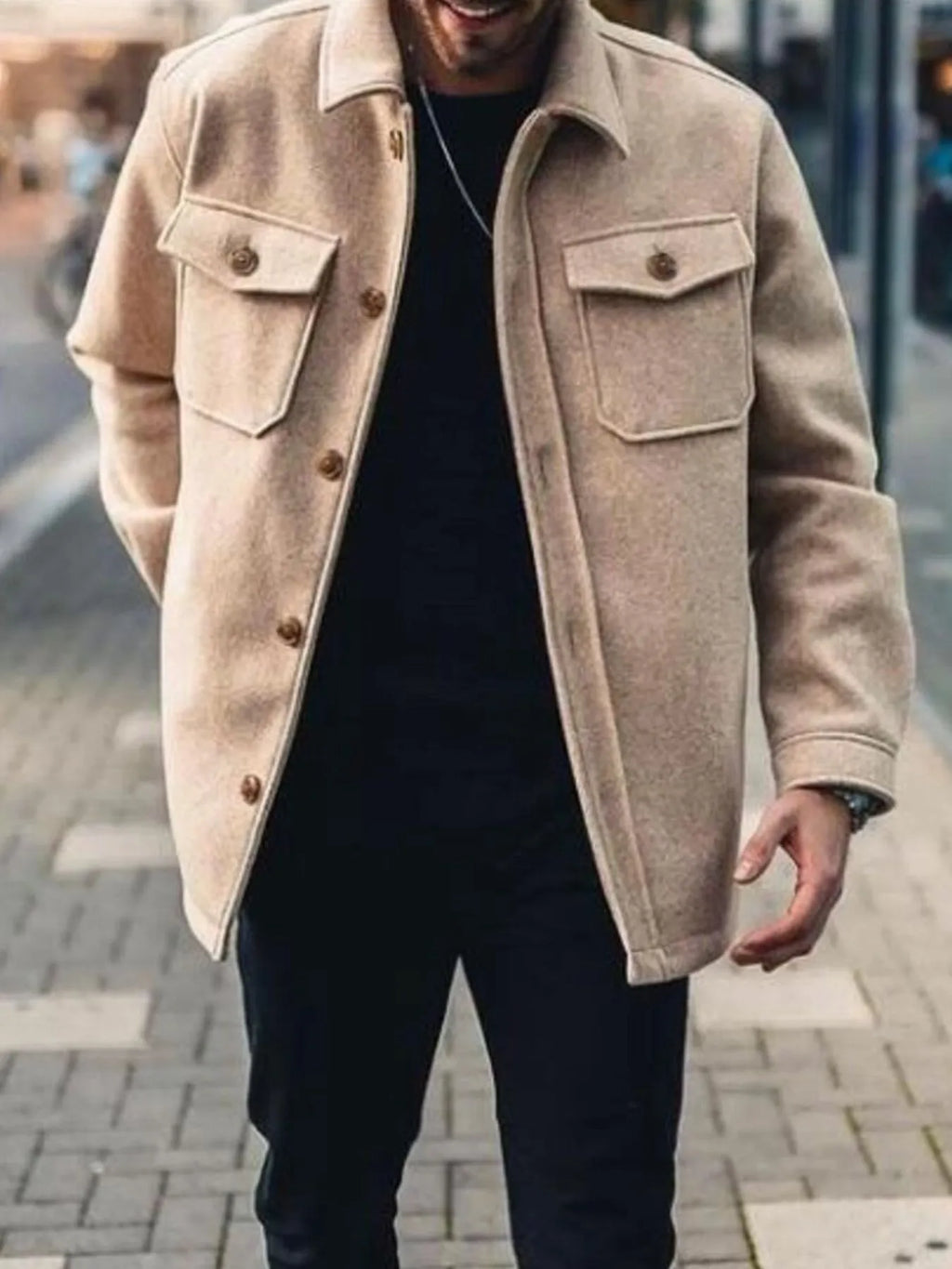 men’s sleek casual topcoat with belted waist