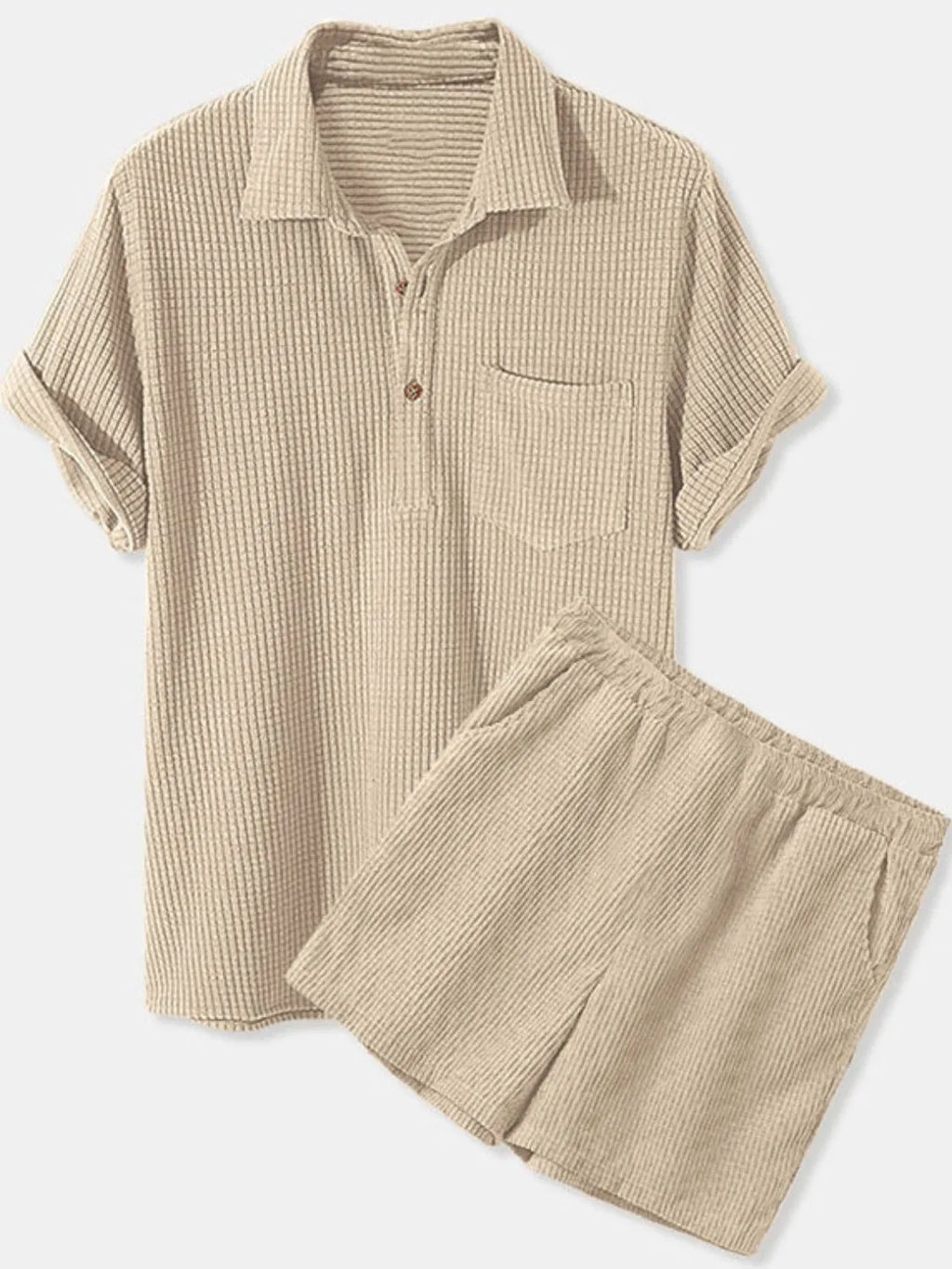 men's men's full size button detail short sleeve top and shorts set plus size - main product image