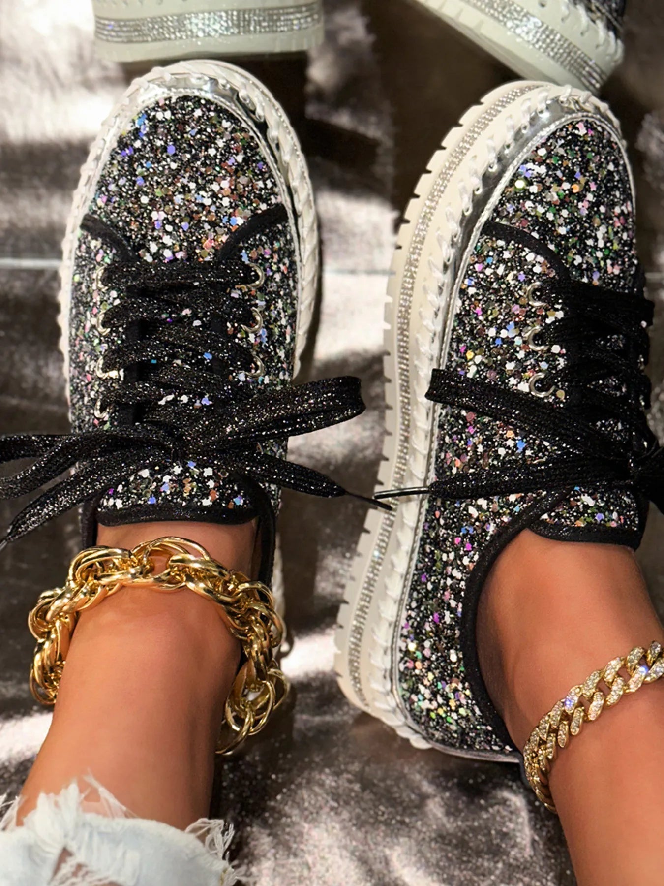 women's lace up round toe platform sneakers - second view