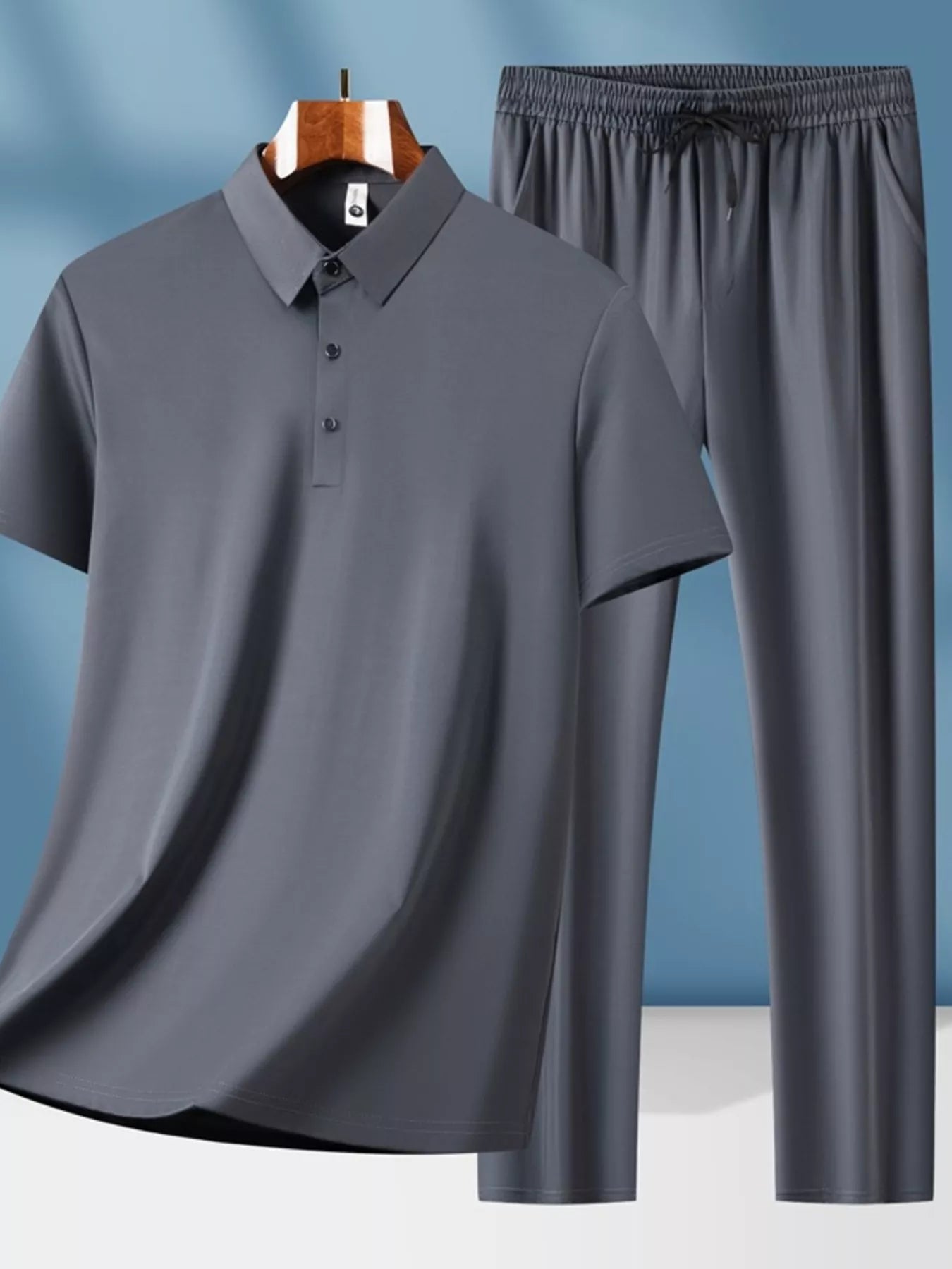men's men's plus size button detail short sleeve top and pants set - product detail