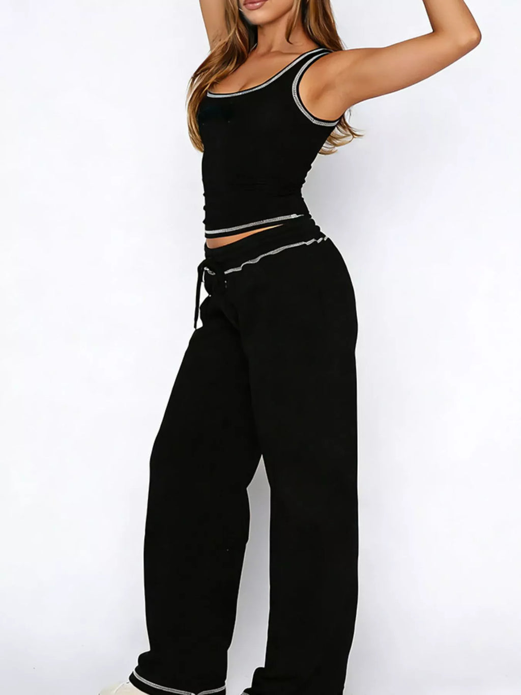 women's scoop neck tank top and drawstring pants set - lifestyle shot