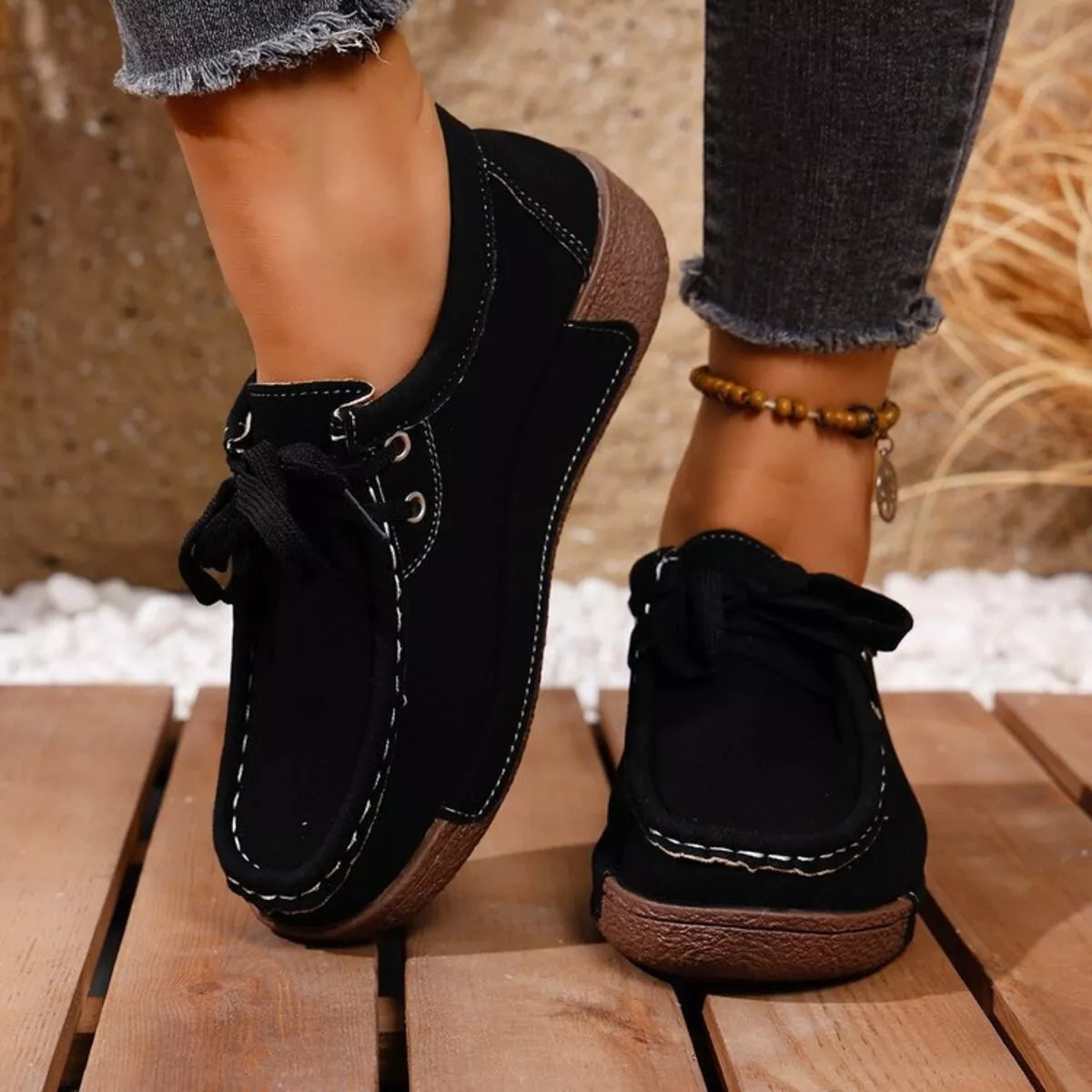 women's round toe lace up sneakers - extra view