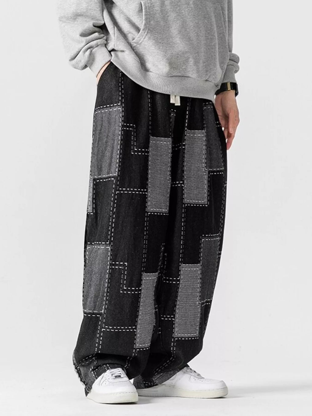 men's men's plus size patchwork wide leg jeans - styling option